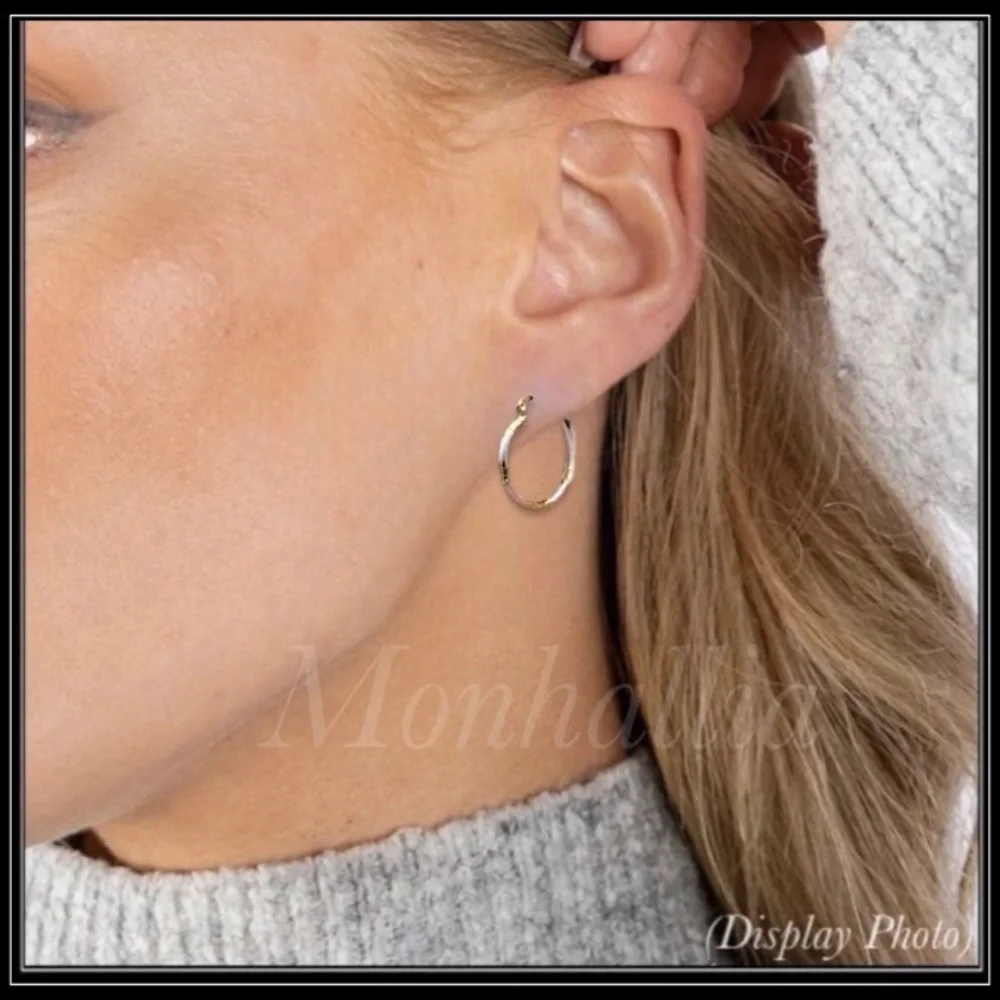 NEW 14K GOLD SILVER & ROSE GOLD TRI COLOR FOIL HOOP TEXTURED EARRINGS